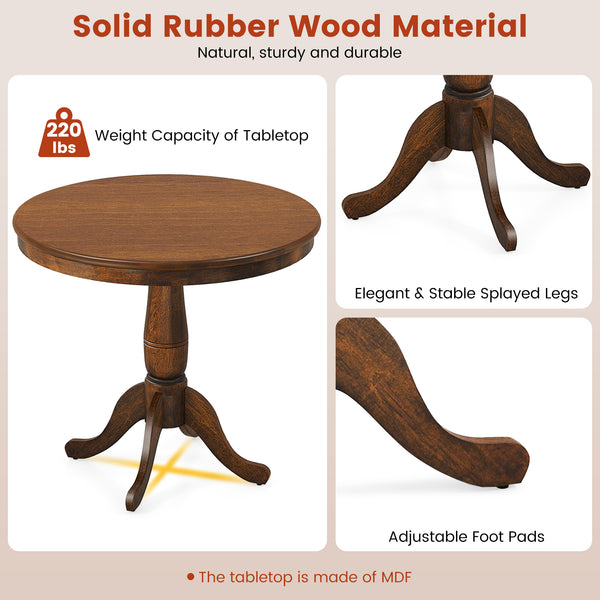 Sturdy Rubber Wood Structure: The dining table is supported by a robust rubberwood pedestal, ensuring stability and strength. With a generous weight capacity of 220 lbs, it offers reliable support for various dining activities. The solid wood skin of the rubber wood pedestal showcases distinct wood grain patterns and a pleasing tactile texture.