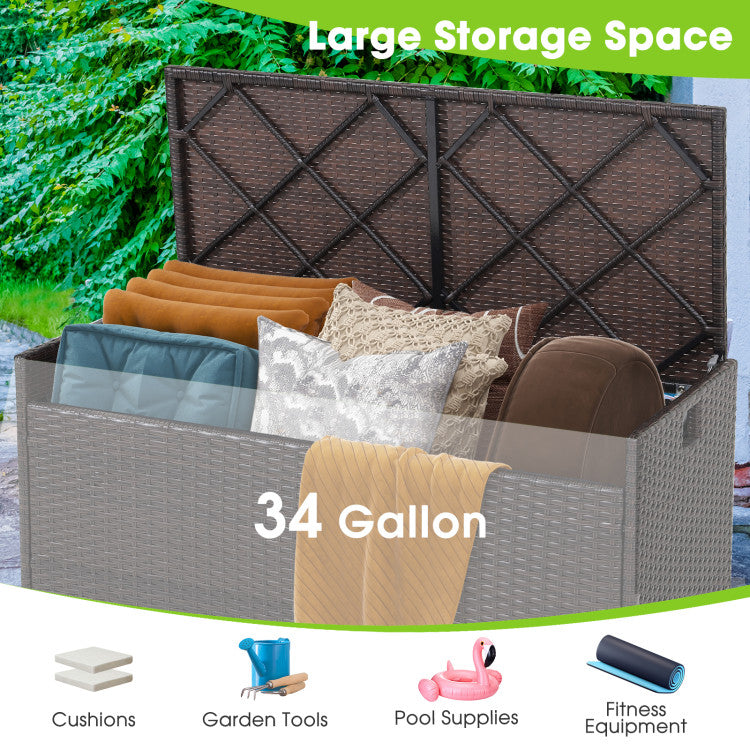 Robust Storage Capacity: Boasting a generous 34-gallon storage capacity within its 38" x 17.5" x 12" dimensions, our patio storage box ensures ample space for your outdoor essentials. The zippered PU-coated polyester liner provides water and dust resistance, safeguarding your belongings in style.