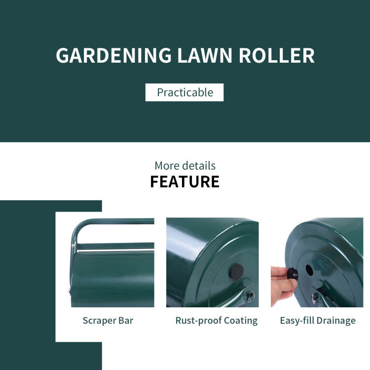 Durable Construction: Crafted with a high-quality steel frame and rust-resistant surface paint, this lawn roller ensures years of worry-free use, making it a reliable choice for maintaining your lawn's integrity.