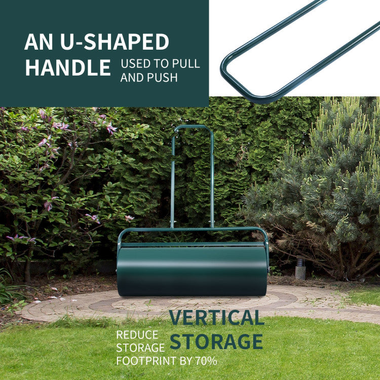 Versatile and User-Friendly: Designed for convenience, this roller offers both push and tow-behind options for maneuvering tight spaces. The U-shaped handle enhances ease of operation, while rounded drum edges prevent lawn damage during turns.