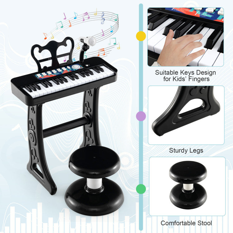 Sturdy & Safe Design: Crafted for durability, our keyboard boasts a robust frame, sturdy legs, and a comfy round stool. Safety is paramount with rounded corners, ensuring accident-free play. Invest in quality that lasts – fostering a love for music in a secure environment!