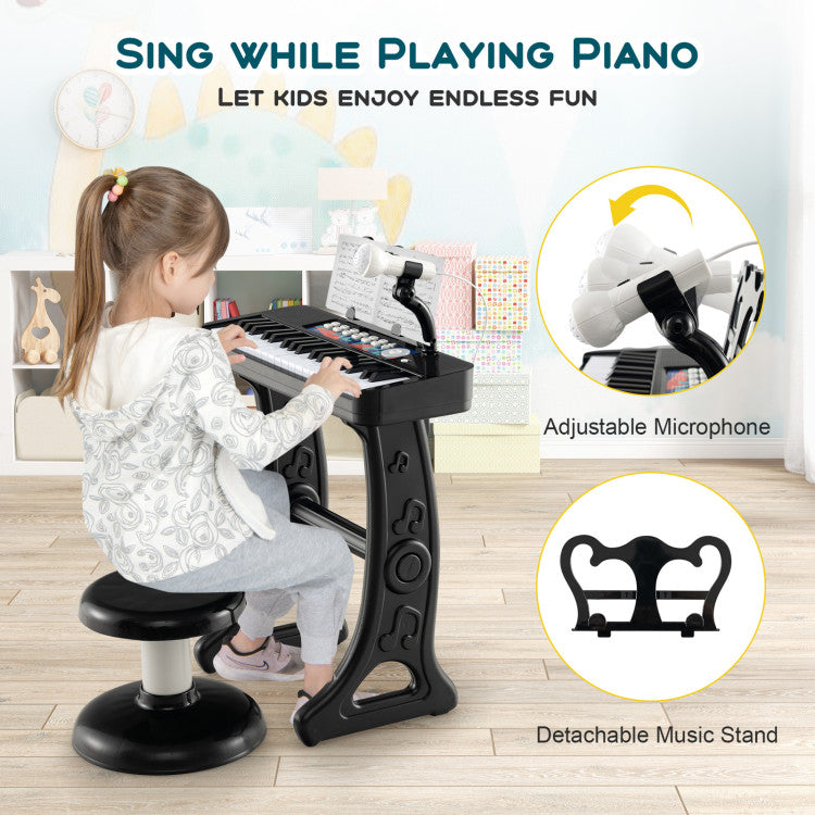 Interactive Microphone & Stand: Watch your child shine as a pianist and vocalist! The adjustable microphone adds a dynamic dimension to the play. The detachable music stand makes sheet music placement a breeze. It’s more than a keyboard – it's a stage for young performers!