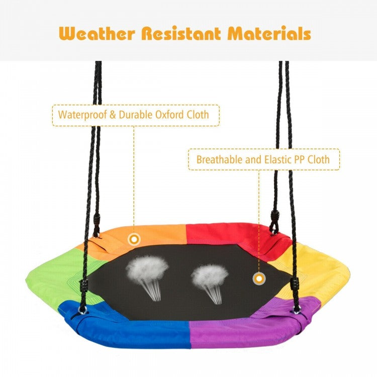 Safe materials and high load-bearing capacity: To ensure safety, our products use the strongest and safest materials, such as 600D Oxford cloth, PP cloth and industrial-strength steel frame. This swing has a weight capacity of 330 pounds and can bear the weight of multiple children at the same time.