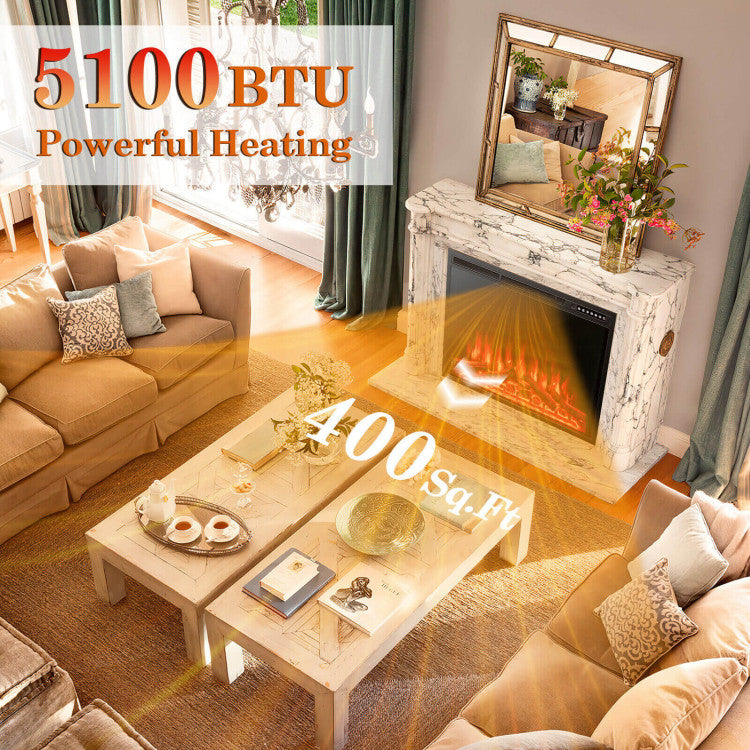 Efficient Heating Options: Stay warm with 2 heating options (750 W and 1500 W) and 5100 BTU output. Heat up rooms up to 400 sq ft. Choose to use the flame effect with or without heating for versatile comfort.
