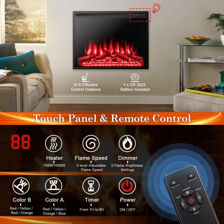 Remote-Controlled Electric Fireplace: Enjoy the convenience of dual control with a remote and LED panel. Change settings within 10 ft for a cozy atmosphere. Perfect for living rooms, bedrooms, and more.