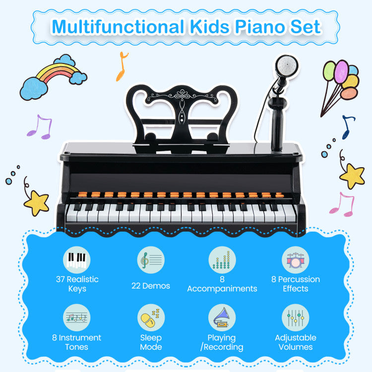 Melodic Mastery for Kids: Unlock your child's musical potential with our 37-key Kids Piano Set, featuring 22 demos, 8 percussion effects, and 8 instrument tones. Ignite their creativity and let them compose their tunes for endless musical adventures.