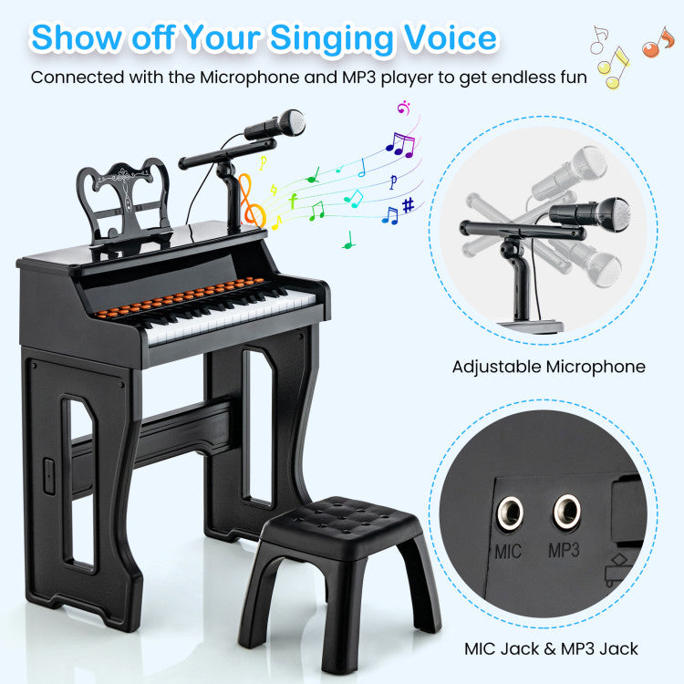 Sing and Play Fun: Elevate the joy with a connected microphone and MP3 player, inspiring kids to sing along while playing. Fostering confidence and enjoyment, this multifunctional keyboard is a harmonious blend of entertainment and education.