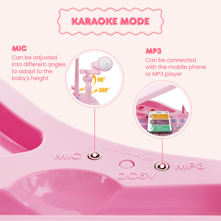 Karaoke Fun with MP3 Compatibility: Elevate playtime with our piano's karaoke mode! The microphone allows kids to sing along while playing, and the MP3 interface connects to devices for added versatility. Watch as your child discovers the joy of creating music and singing their heart out!