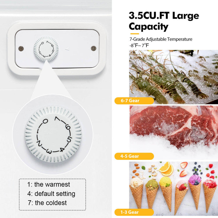 Adjustable Temperature Control: Easily adjust the temperature to suit your needs with the manual 7-grade temperature control knob located inside the freezer. Enjoy a temperature range of -8°F to 7°F, ensuring optimal preservation for a variety of frozen foods.