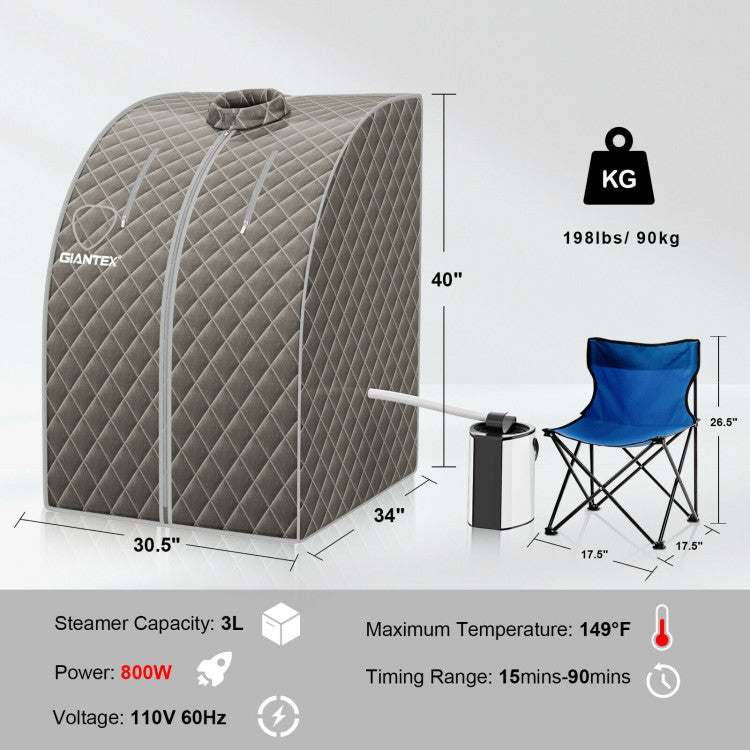 Easy to Assemble and Portable: Setting up your steam sauna is a breeze with our user-friendly manual, allowing you to enjoy its benefits in just a few simple steps. The detachable frame design and accompanying carrying bag make storage and transport hassle-free. With a double-sided zipper for easy entry and exit, you can relish the spa experience wherever you go.