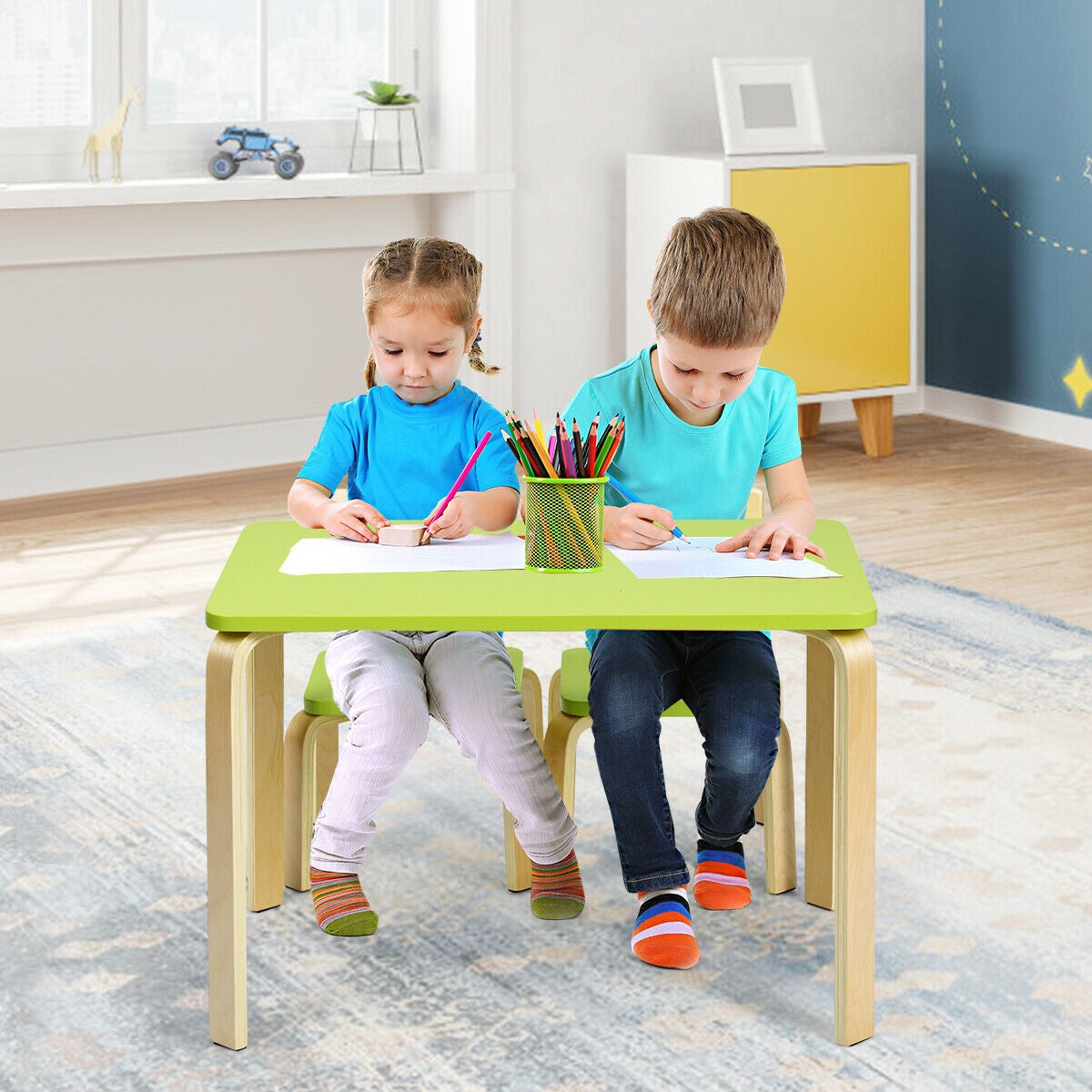 Ergonomic Design: Prioritize your child's comfort and health with a burr-free surface, rounded edges, and ergonomically designed curved chair backs, preventing injuries and supporting spine health.