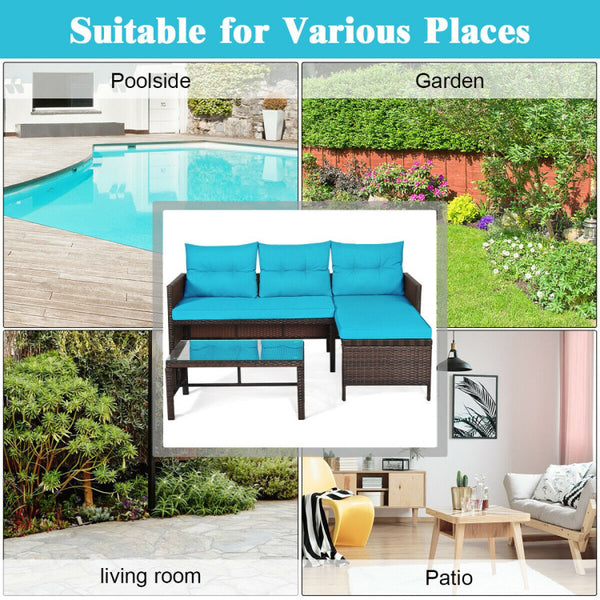 Stylish and Space-Saving L-Shape Sectional: Transform your outdoor space with this trendy L-shape rattan sectional sofa set, perfect for any corner of your home, whether it's the living room, garden, lawn, or backyard. The ergonomic design features curved armrests and widened back cushions, providing ultimate comfort and relaxation.