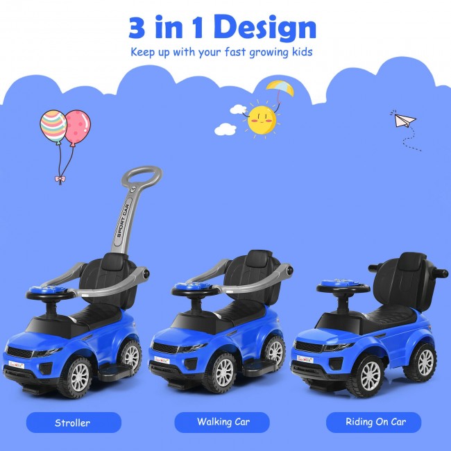 3-IN-1 Design: This ride-on push car is designed to accompany the different growth stages of your lovely kids. It can be used as a stroller, walking car or riding on car to meet your various demands. Children can control the car to slide by themselves, or parents can push the removable handle rod to move the car forward.