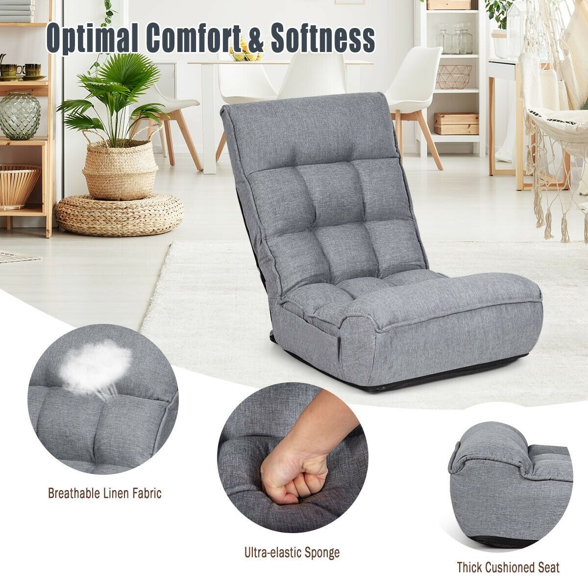 Comfortable and Breathable: Sink into relaxation with a high-elastic sponge-filled seat and back, covered in a breathable linen fabric for a soft touch and comfortable experience.