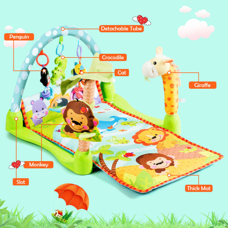 Enhance Limb Strength and Motor Skills: The spacious baby activity mat encourages abdominal exercises, kicks, and crawling movements, effectively strengthening your baby's muscles in the abdomen, limbs, neck, and other areas. The vibrant graphics stimulate their curiosity and promote hand-eye coordination as they reach for objects.