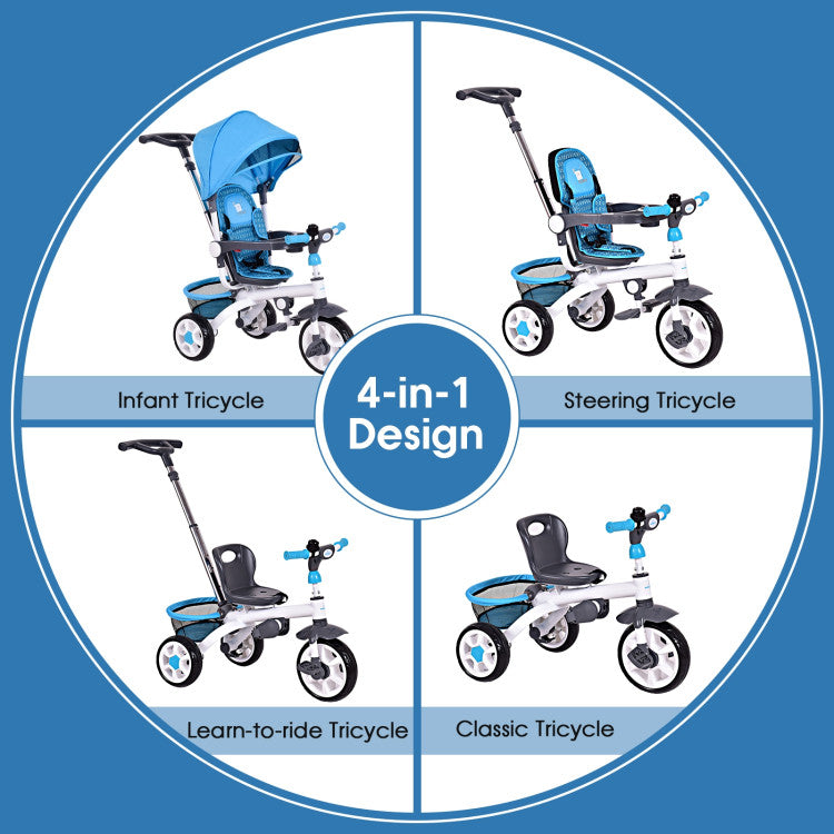Versatile 4-in-1 Tricycle: Adaptable for every stage – infant tricycle, steering tricycle, learn-to-ride tricycle, and classic tricycle. Grow with your child, creating lasting memories.