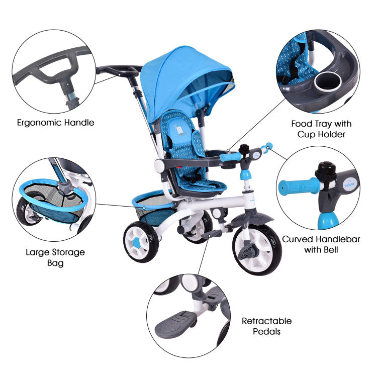 Enhanced Features for Comfort: Enjoy retractable and folding pedals, a high-back seat for comfort and safety, a cup holder for convenience, and a charming bell attached to the handle.