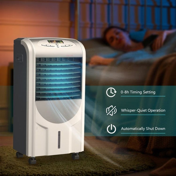 Customize Your Cooling: Enjoy personalized comfort with a range of features. Set the 8-hour timer, activate the swing feature, and choose from 3 fan modes and speeds. The exceptional honeycomb cooling pad and two ice crystal boxes deliver an unparalleled level of cooling to combat even the hottest days.