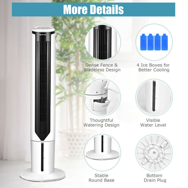 User-Friendly and Safe Design: Our electric oscillating fan is designed for convenience and safety. The smart touch panel, clear LED display, and included remote control ensures easy operation. The bladeless design and narrow fence provide safety for children and pets, while the stable round base prevents toppling.