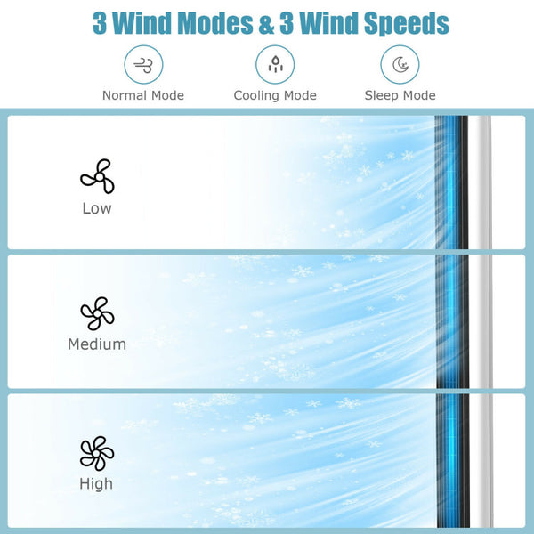 3 Wind Modes and 3 Speeds to Choose: Experience personalized cooling with our bladeless tower fan, offering 3 wind modes (normal/cooling/sleep) and 3-speed settings (high/medium/low). By simply adding water to the tank and activating the "COOLING" function, you'll enjoy a refreshing stream of cool and humidified air.