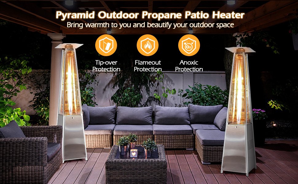 High-Powered Patio Heater (42000 BTU): Elevate your outdoor experience with our 360-degree heating pyramid. Feel the warmth instantly, and the reflective cover ensures maximum heat dispersion. Ideal for chilly evenings!