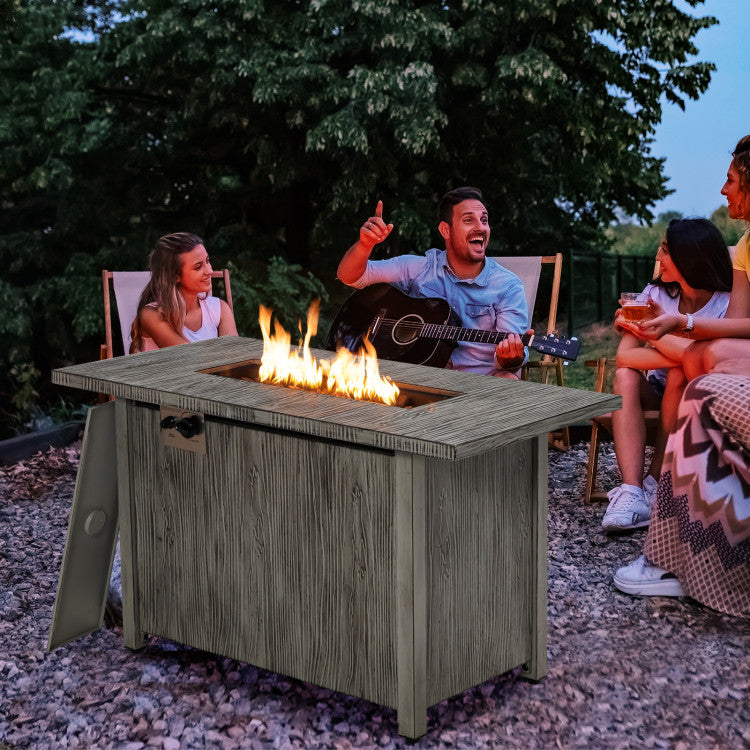 Chic Outdoor Ambiance: Transform your outdoor space with our stylish rectangular fire pit table. The elegant wood grain tabletop adds a touch of sophistication, easily complementing any patio, garden, or balcony decor.