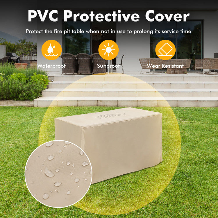 Complete Package for Easy Setup: Our 43" x 22" x 25" gas fire table comes with a lid, PVC cover for protection, lava rocks for optimal heat usage, and a detailed instruction guide for hassle-free assembly. Upgrade your outdoor experience today!