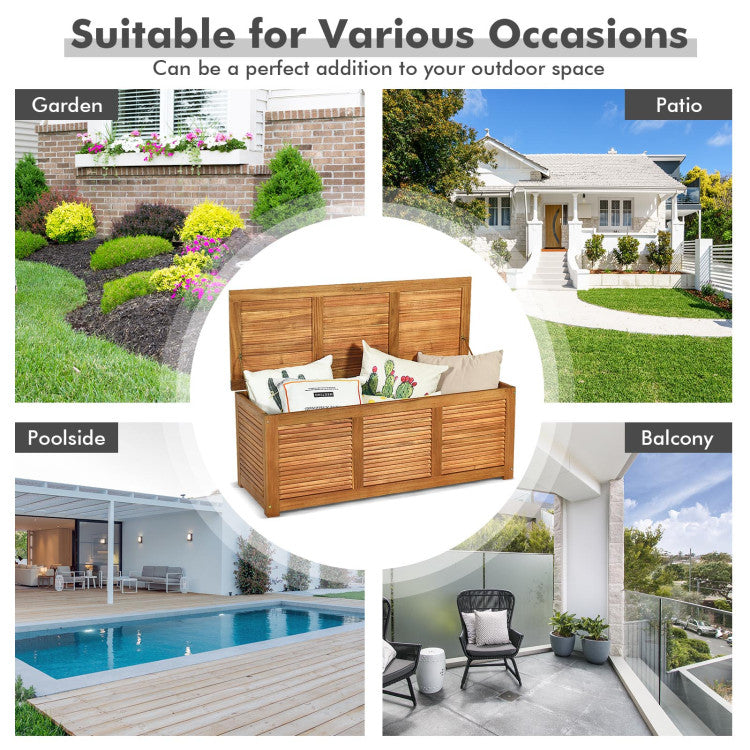 Versatile Storage and Seating: Beyond storage, this deck box also doubles as a comfortable bench, offering a perfect spot for relaxation after your gardening tasks. Its spacious seat comfortably accommodates two individuals. Whether in your backyard, garden, or porch, it makes a fantastic addition.