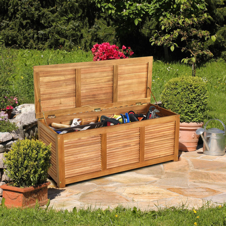 Generous Storage Capacity: Inside the storage box, you'll find ample space measuring 45" x 16" x 15", perfect for stowing away your gardening tools, patio cushions, barbecue essentials, and more. This deck box serves as an ideal storage solution to keep your outdoor accessories neatly organized. Please note that while it protects from light rain, it's not entirely waterproof, so consider adding an awning.