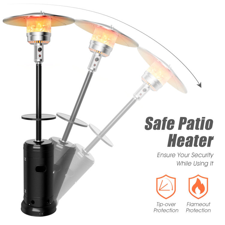 Safety-First Design with Stable Base: Prioritize safety with our patio heater's sturdy base equipped with a reservoir system. Fill it with water or sand for added weight and stability. The anti-tilt design ensures automatic shutdown if the heater tilts, guaranteeing a secure outdoor heating experience.