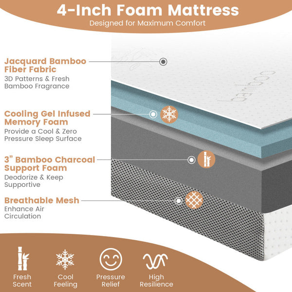Enhanced Cooling Gel Foam Mattress: Experience a rejuvenating sleep with our upgraded 4-inch folding mattress. It features cooling gel-infused memory foam that dissipates heat and regulates body temperature, ensuring a cool and comfortable night's rest. The breathable mesh border fabric promotes airflow, further enhancing your sleeping experience.