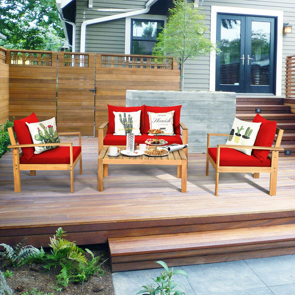 All-Weather Comfortable Cushions: The 4-piece patio sofa set features weather-resistant cushions with a chunky and textural appearance. The cushions are made of washable and easy-to-clean fabric, adapting to changing weather conditions and providing the foundation for a blissful lounging experience.