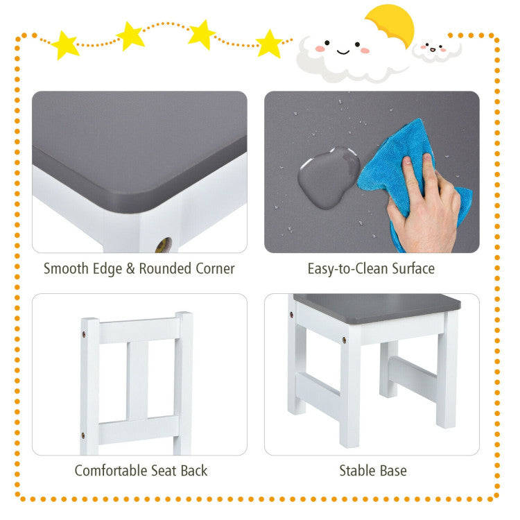Easy Assembly and Maintenance: With simple steps and common tools, you can quickly assemble this exquisite 4-piece table set in no time. The smooth surface is easy to clean, making daily maintenance a breeze. Invest in this table set to create a functional and inviting space for your children to learn, play, and grow.
