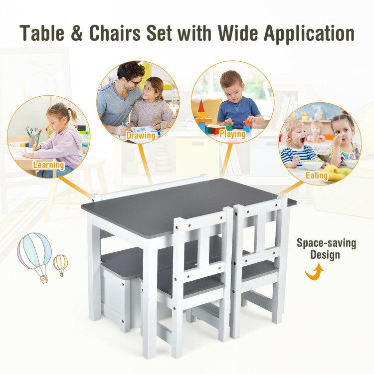  Versatile and Functional: This 4-piece table set includes a dining table, a long bench, and two chairs, providing ample seating for 3-4 children. Perfect for various activities such as drawing, reading, writing, and dining, it is ideal for home and kindergarten use, promoting creativity and learning in a comfortable setting.