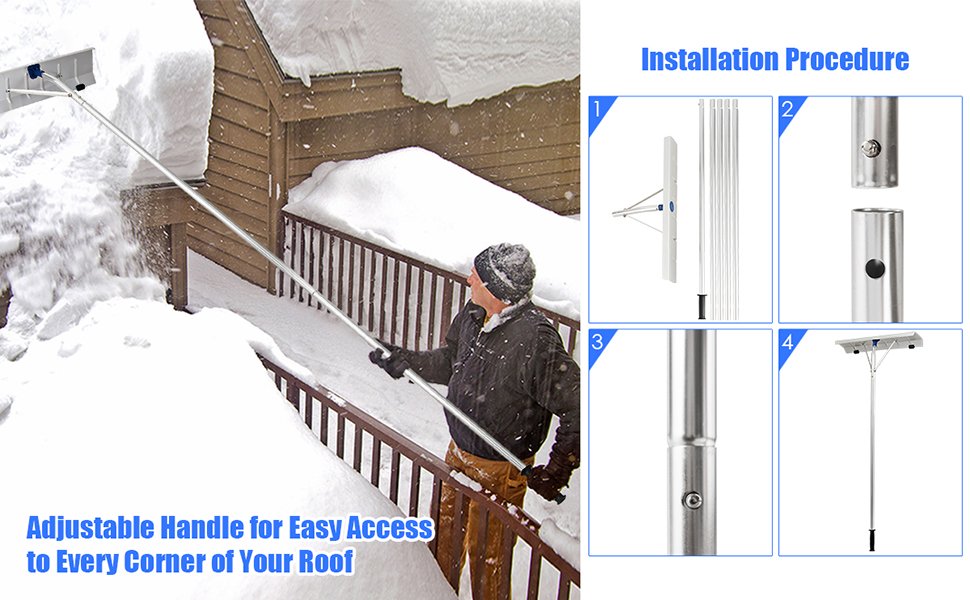 Oversized Blade with Two Rollers: Maximize your snow removal efficiency! Our roof rake boasts an oversized blade that allows you to clear snow effortlessly, saving you valuable time. Two specially designed snowflake rollers reduce friction between the blade and the roof, minimizing potential damage. Embrace a hassle-free snow removal process with our innovative and effective design.