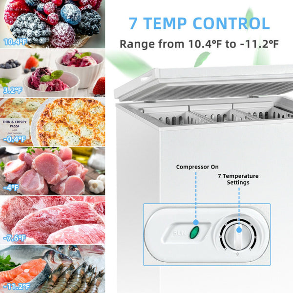 Super Freezing Capacity for Various Needs: This upright freezer is equipped with mechanical temperature control, which can be adjusted to 7 freezing levels (-10.4~-11.2 degrees Fahrenheit) and OFF mode for defrosting. You can customize the ideal freezing environment by turning the temperature control knob to meet your food freezing needs.