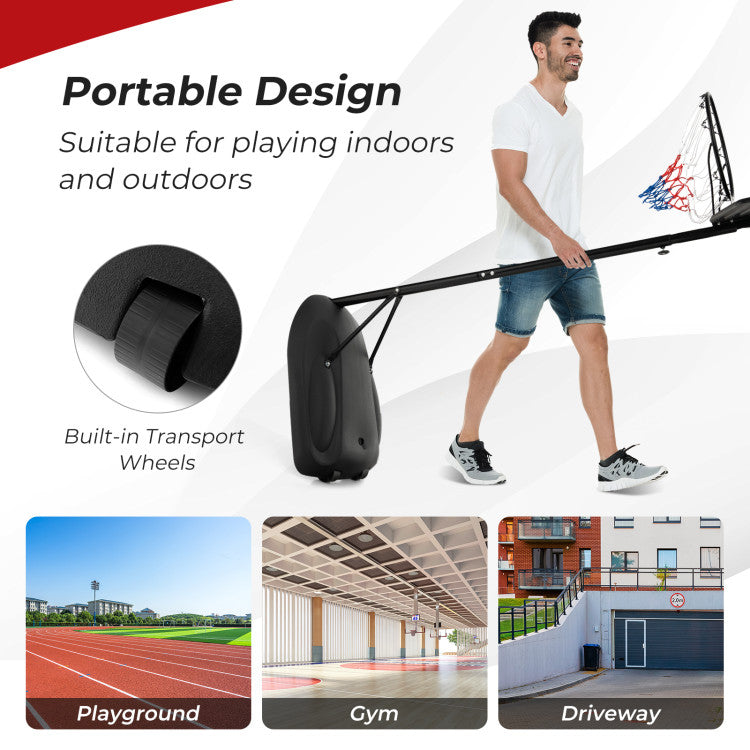 Portable Design for Unlimited Fun: Designed with two transport wheels, this basketball hoop offers easy mobility for both indoor and outdoor play. Take the fun to the playground, backyard, gym, driveway, or any desired location effortlessly.
