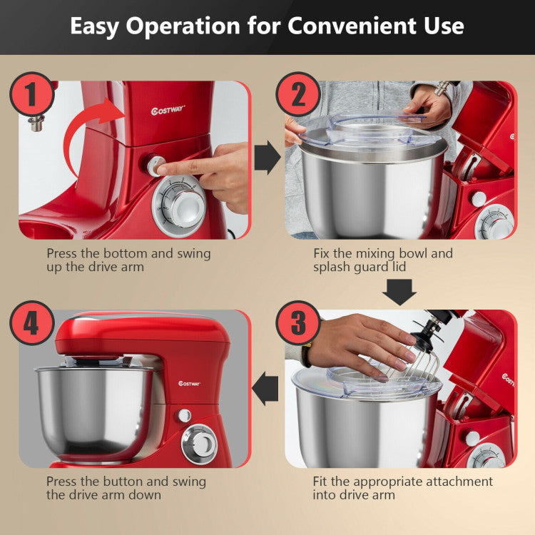 Easy Operation, Easy Clean-Up: Experience seamless operation with adjustable speeds and a convenient lock lever. Our Stand Mixer simplifies your kitchen routine. Plus, the stainless steel bowl is a breeze to clean, making your post-cooking cleanup a breeze. Elevate your kitchen experience with efficiency and ease!