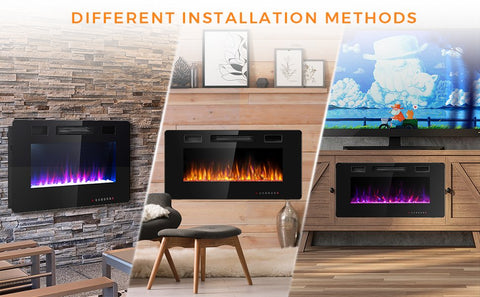 Flexible Installation Choices: Whether embedded in the wall or hung on it, our electric fireplace adds an elegant touch to your living room, bedroom, or office without consuming valuable space. Enjoy the comfort of a fireplace with style and convenience.