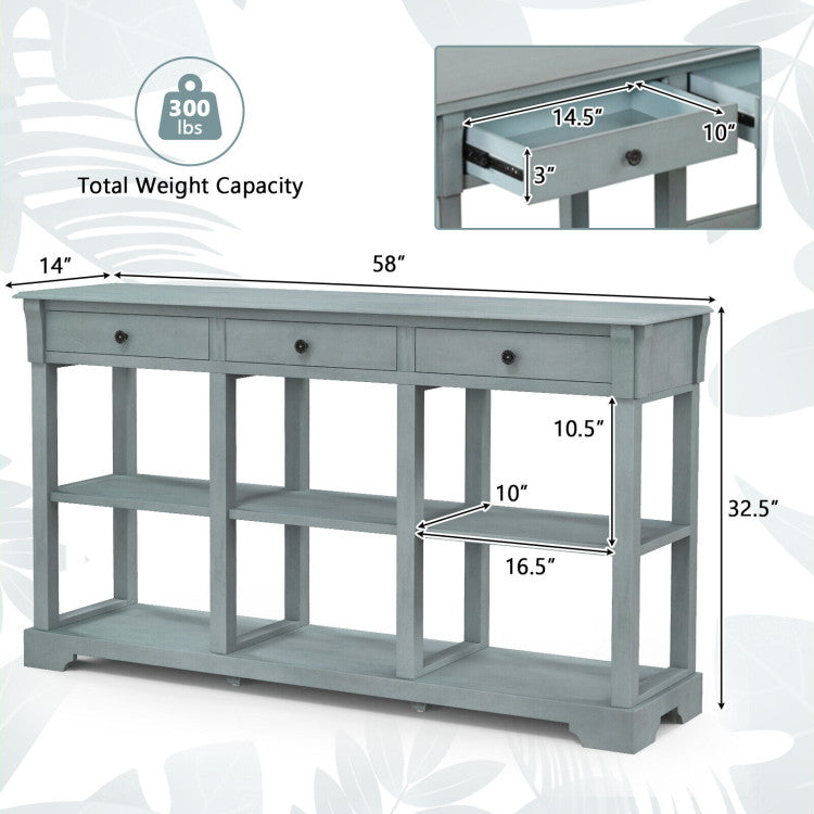 Effortless Assembly, Timeless Appeal: With all necessary accessories tightly wrapped and a user-friendly guide, assembling this console table is a breeze. Its smooth surface not only adds to its timeless appeal but also ensures easy daily maintenance. Overall dimensions: 58" x 14" x 32.5" (L x W x H).