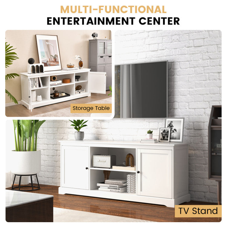 Trendy Elegance: Elevate your living room with this chic TV cabinet, featuring a modern design and sophisticated white finish. This versatile table adds both style and practicality, serving as a TV stand, display unit, or storage solution to complement any home decor.