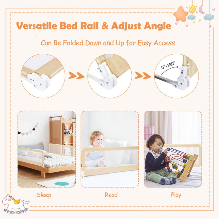 Universal Compatibility: This baby bed rail is compatible with a wide range of beds, including those with slats, spring boxes, or wooden bases. It adjusts to fit all bed sizes and can be securely fastened with a belt for added stability.