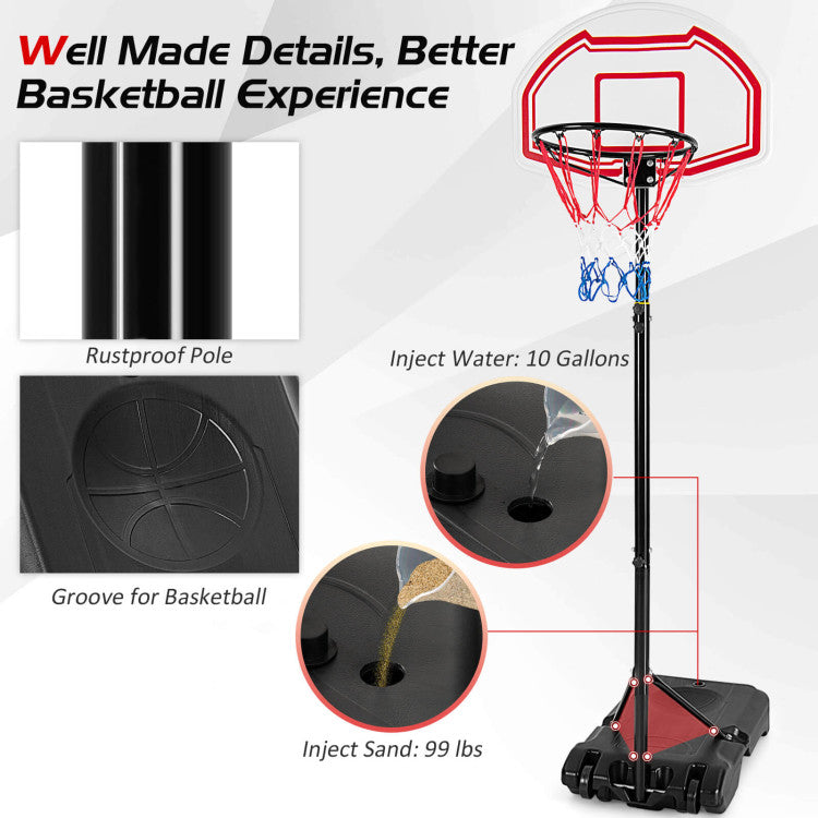 Enhanced Basketball Performance: Experience a superior basketball game with the shatterproof backboard that guarantees durability and stability. The stable PE base with a triangular structure can be filled with sand or water for extra sturdiness during intense plays.