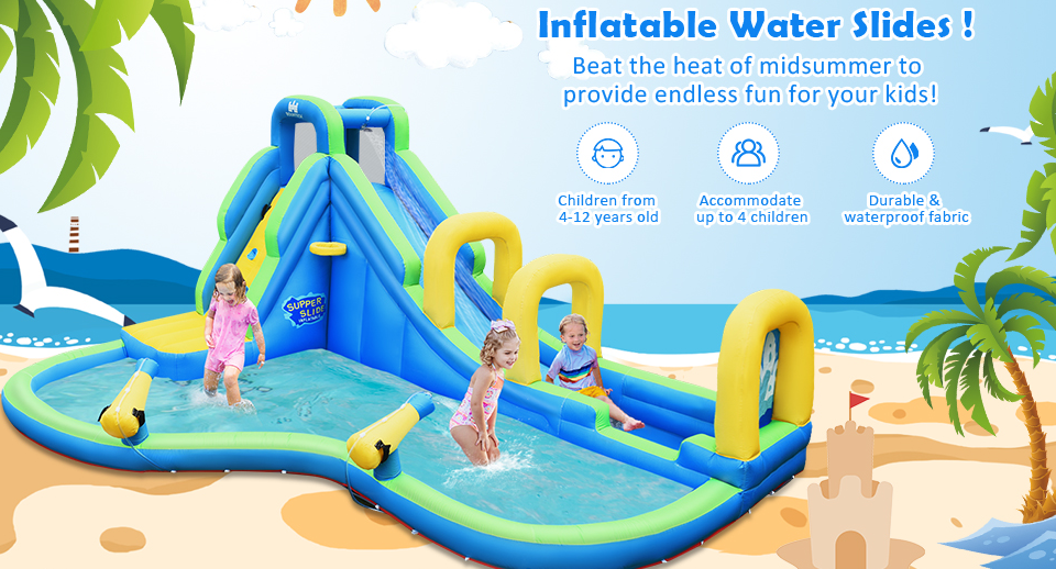 Best 5 in 1 Inflatable Water Slides with Blower for kids Backyard