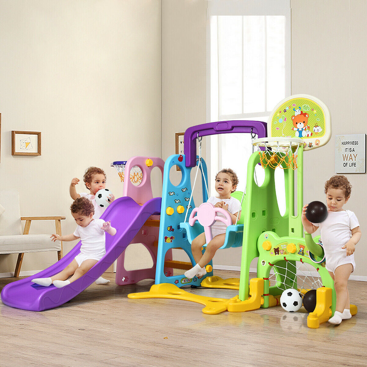 Reliable Sturdy Construction: The playset is made of safe and non-toxic HDPE material, certified with ASTM and CPC. The wide rectangular base can be filled with sand or water for added stability and load-bearing capacity.