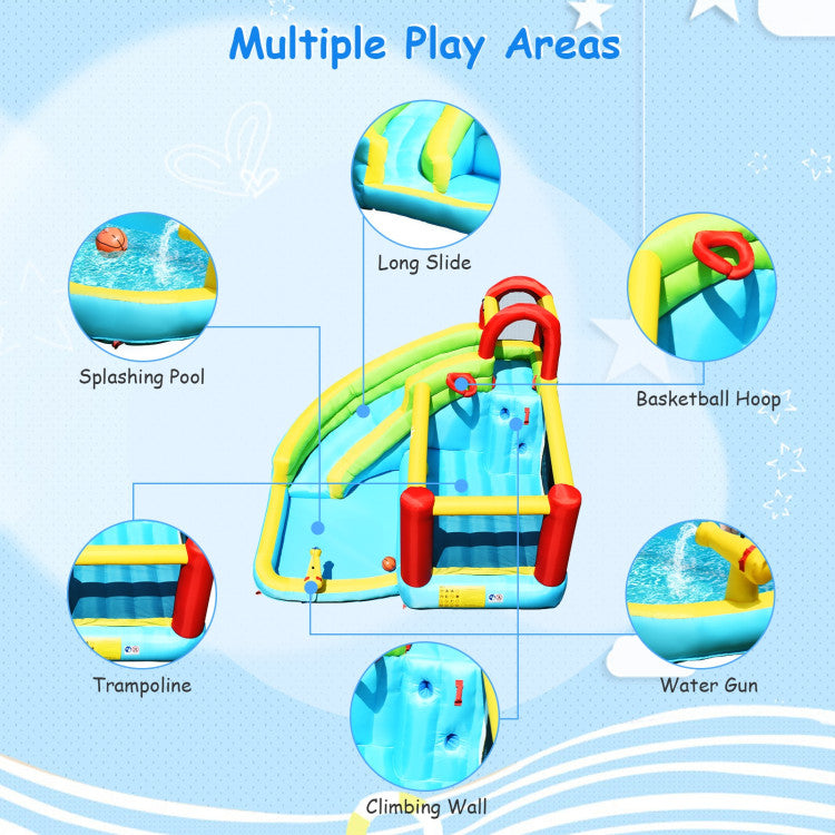 Comprehensive Play for Skill Building: With a myriad of engaging features, this water slide park fosters all-around development and pure joy. Kids enhance balance on the long slides, foster interaction with the water cannon, improve coordination on the climbing wall, and boost their bounce ability on the jumping platform.