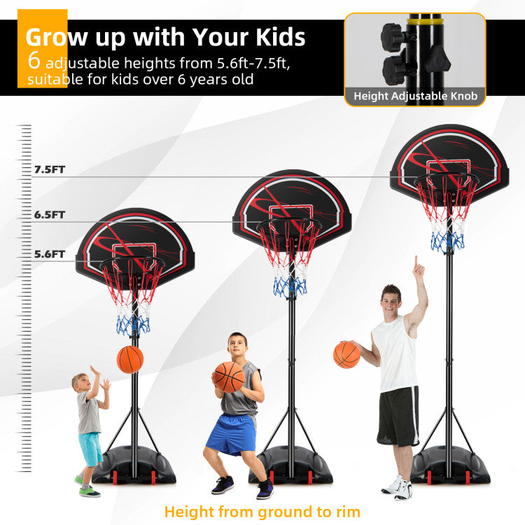 6-level Adjustable Heights: Experience a versatile basketball hoop with a 6-level height adjustment feature, ranging from 5.6 to 7.5 FT, ensuring years of fun for growing kids and memorable family playtime.