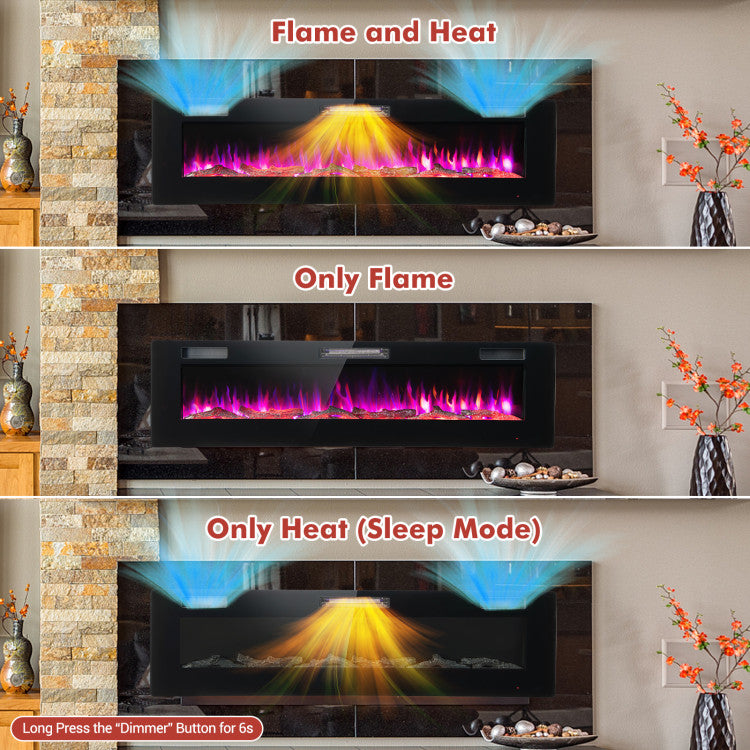 Fast and Efficient Electric Fireplace Heater: Experience quick warmth with 750W and 1500W heat settings, covering up to 400 sq ft. Choose from 12 flame colors, and 5 speeds, and enjoy the cozy ambiance with lifelike logs. Dual control, timer, and safety features for ultimate convenience. Easy installation options - wall insert or mount.