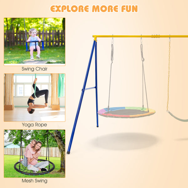 Versatile for All Swings: Our extra-wide swing frame accommodates a variety of swings, from saucer tree swings to belt swings and even yoga swings. Please note that swings are not included, so you can choose the perfect ones to suit your preferences. This swing frame is equally suitable for both indoor and outdoor use.