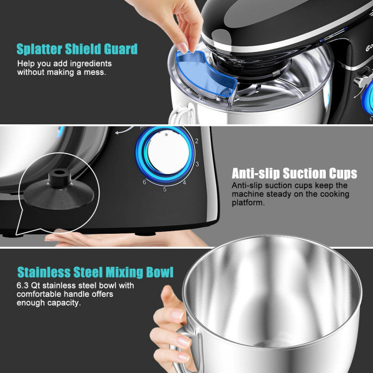 Tilt-Head Design & Anti-Slip Stability: Embrace user-friendly design with the tilt-head feature, simplifying bowl and accessory installation. Anti-slip suction cups provide stability during operation, ensuring a smooth and secure mixing process. Elevate your cooking experience with this functional and reliable stand mixer!